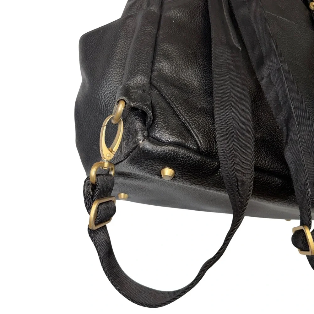 Freshly Picked Black Leather Convertible‎ Backpack Diaper Bag Gold Hardware